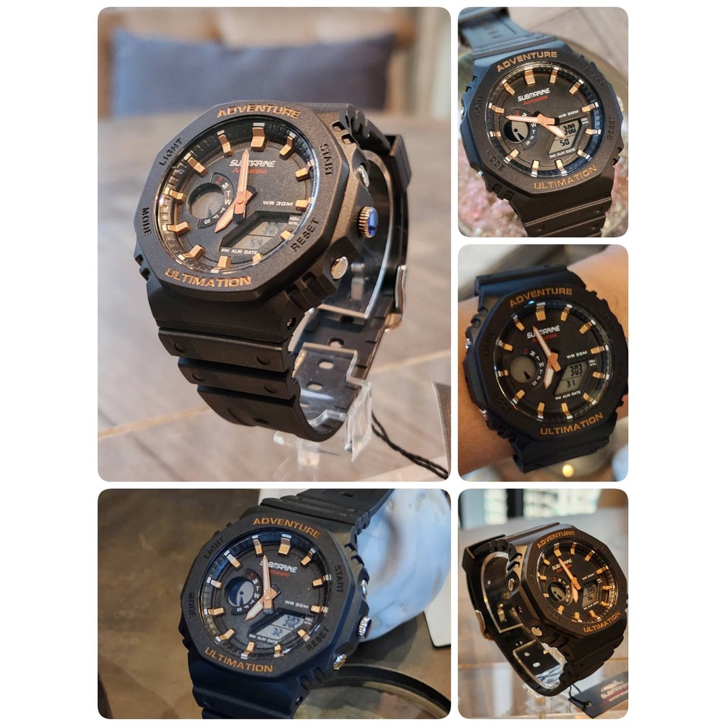 นาฬิกาข้อมือผู้ชาย US SUBMARINE แท้ ทรงสปอร์ตนาฬิกาข้อมือ2 ระบบ DIGITALและ เข็มฯ สายซิลิโคน แสดงวัน-
