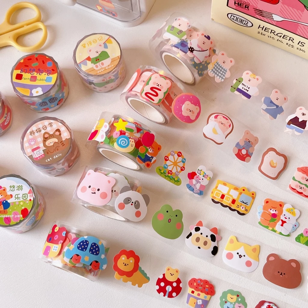 เทปสติ๊กเกอร์ไดคัทน่ารักมาก! สีสันสดใส! ลายการ์ตูน ตกแต่งสมุด ไดอารี่