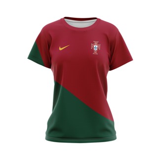 เสื้อกีฬาแขนสั้น พิมพ์ลาย Jersey Portugal Home World Cup สําหรับผู้หญิง 2022