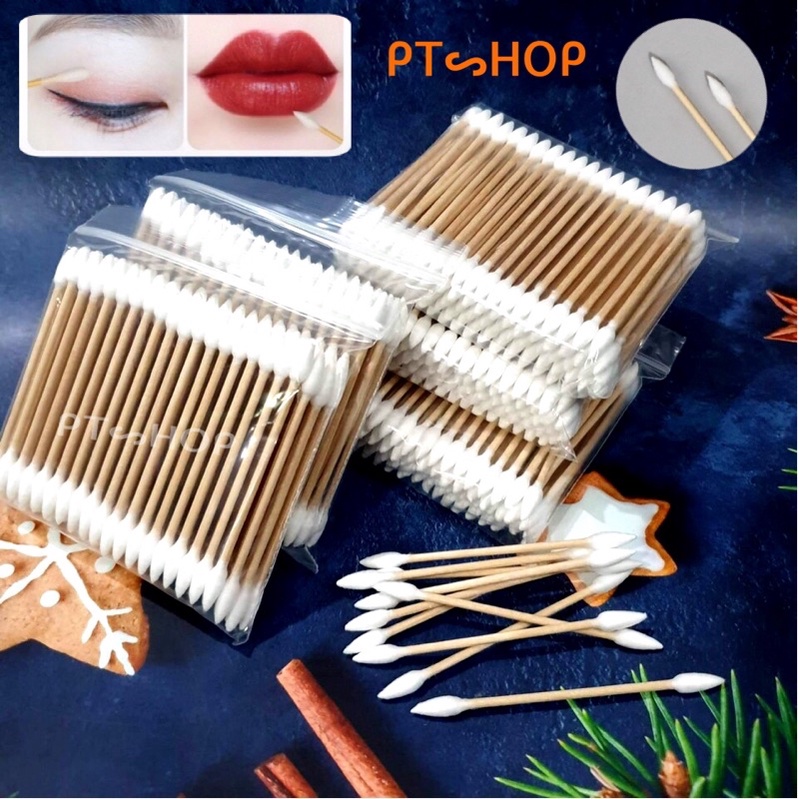 ✨คัตตอลบัตปลายแหลม2หัว cotton buds bamboo สำลีก้านไม้ไผ่ ปลอดภัย ย่อยสลายได้ ใช้ตกแต่งทรงคิ้ว ตกแต่งส่วนที่เล็กๆ