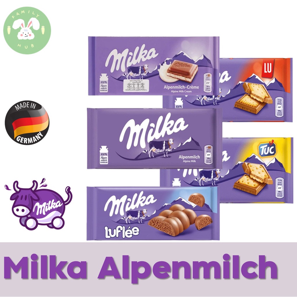 Milka Chocolate with Alpenmilch Creme, Milka  Caramel , Milka Noisette, Milka TUC ,LU ช็อคโกแลตนมสอด