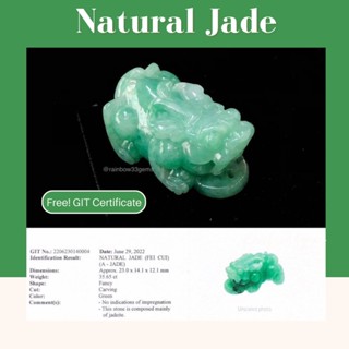 หยกเขียวพม่า แกะสลักรูปปี่เซี่ยะ Natural Jade (Pixiu) A-Jade พร้อมใบเซอร์ GIT(สถาบันจุฬา)