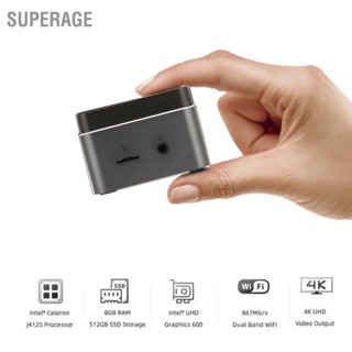 Superage คอมพิวเตอร์ ขนาดเล็ก แบบพกพา สําหรับ Celeron Cpu Quad Core 8Gb Lpddr4 128Gb Ssd 4K Hd Dual Band 110‐240V