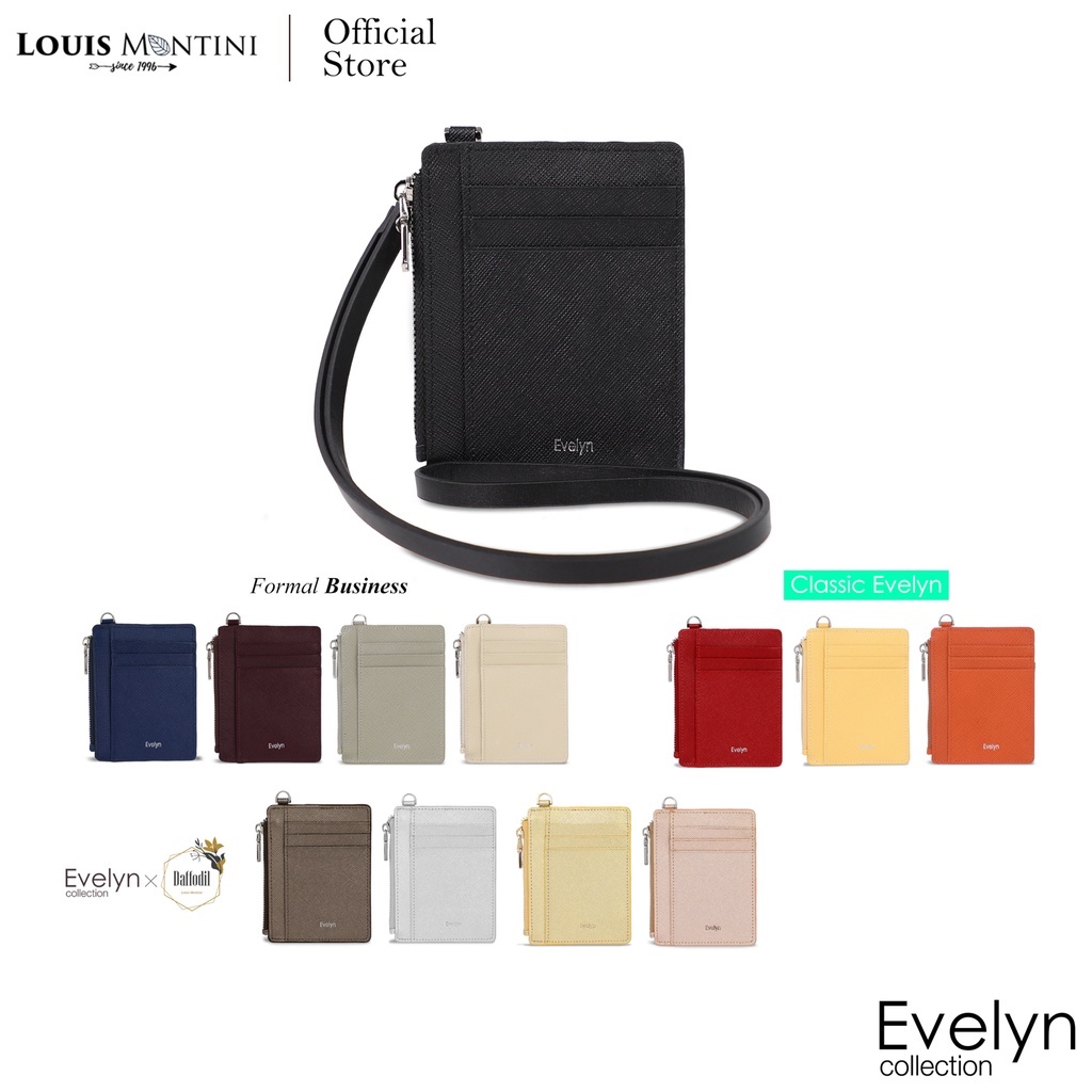 Louis Montini (Evelyn) กระเป๋าใส่บัตรคล้องคอหหนังแท้ กระเป๋านามบัตร Nametag Wallet WK19