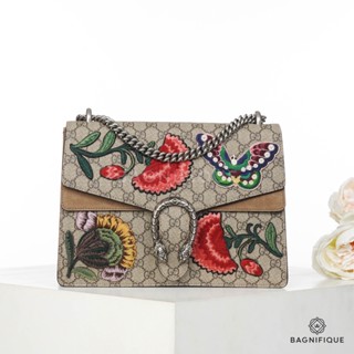 NEW GUCCI DIONYSUS LIMITED MEDIUM BEIGE BUTTERFLY WITH FLOWER GG SUPREME MONOGRAM RHW