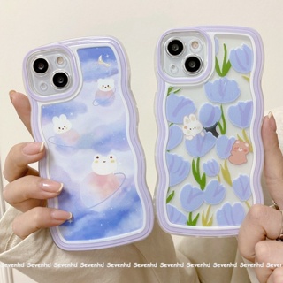 เคสโทรศัพท์มือถือ แบบนิ่ม ลายการ์ตูนกระต่าย และหมีน่ารัก สีม่วง สําหรับ iPhone 14 13 12 11 Pro Max Xs Max Xr X 7 8 6 6s Plus