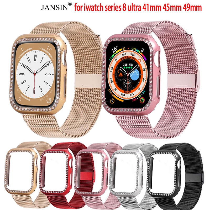 jansin daimond เคส+สายนาฬิกาสเตนเลส สำหรับ applewatch series 8 สายนาฬิกา สําหรับ iwatch series ultra 8 นาฬิกาอัจฉริยะ