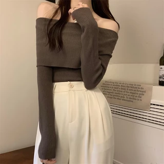ส่งทันที Cici ❣🇹🇭🚚พร้อมส่ง❣(M355/98117/98117-1)Knit top เสื้อไหมพรมปาดไหล่แขนยาว ดีเทลทอร่องใหญ่ เก็บทรงแมตช์สวยจึ้งๆ