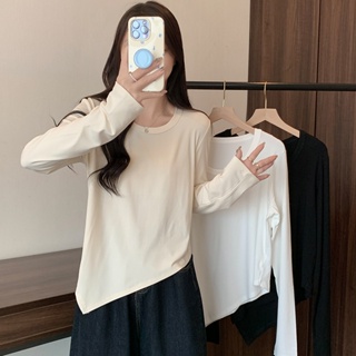 Suxi  เสื้อยืดแขนยาว คอกลม ทรงหลวม เข้ากับทุกการแต่งกาย แฟชั่นฤดูใบไม้ร่วง และฤดูหนาว สําหรับผู้หญิง