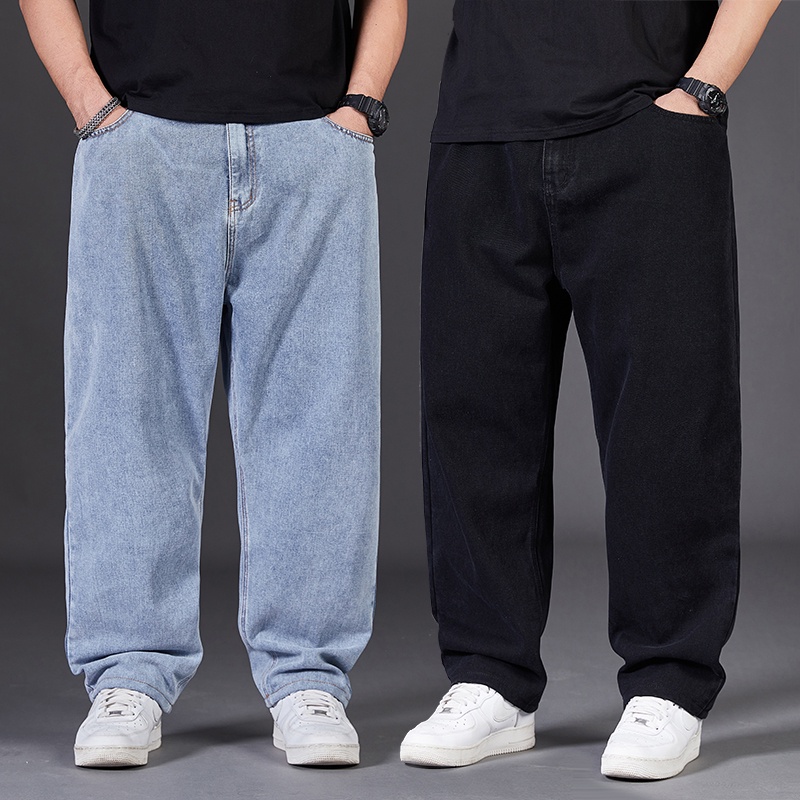 กางเกงยีนขายาว ทรงตรง ทรงหลวม ขนาดใหญ่ สําหรับผู้ชาย
