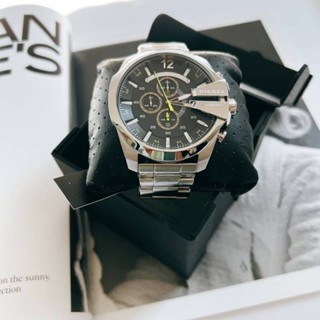 นาฬิกา Diesel Mens ของแท้ 100% Mega Chief Quartz Stainless Steel Chronograph Watch เข็มสีเหลือง