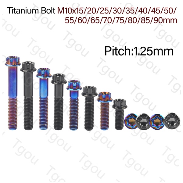 Tgou สายฟ้าไทเทเนียม M10x15/20/25/30/35/40/45/50/55/60/65/70/80/85/90 มม. หัวพลัมหน้าแปลน P1.25 เผาสีน้ําเงินและสีดําสกรูดัดแปลงรถจักรยานยนต์