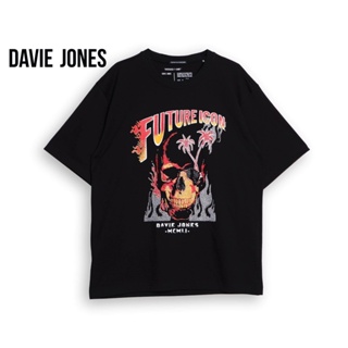 DAVIE JONES เสื้อยืดโอเวอร์ไซส์ พิมพ์ลาย สีดำ Graphic Print Oversized T-Shirt in Black TB0293BK