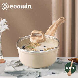 Ecowin หม้อนมหินไมฟานไม่ติด 16/18/20 ซม. หม้อนมไม่ติดด้ามจับไม้ยาว เหมาะสำหรับเตาทุกประเภท