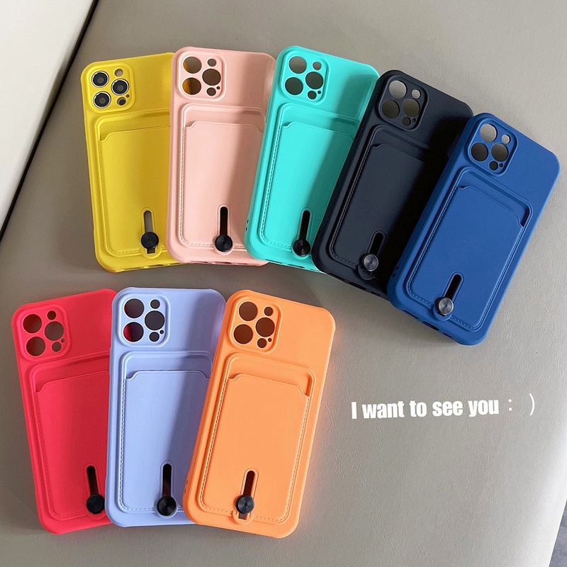 ช่องใส่การ์ดซิลิโคนเคสโทรศัพท์สําหรับiPhone 17 16 15 14 13 12 11 Pro Max XS XR X 8 15 Plus + SE 2020 ฝาครอบโทรศัพท์กันกระแทกสีลูกกวาดพร้อมCaremaฝาครอบป้องกัน