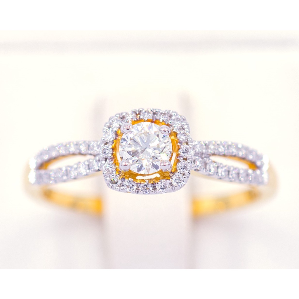 Happy Jewelry แหวนเพชรล้อม ก้านคู่โค้ง แหวนเพชร แหวนทองเพชรแท้ ทองแท้ 37.5% ME970