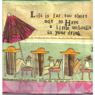 Pladao Napkin ภาพคำคม Little Umbrella in your Drink กระดาษ แนพกิ้น สำหรับงานศิลปะ เดคูพาจ decoupage ขนาด M 25x25