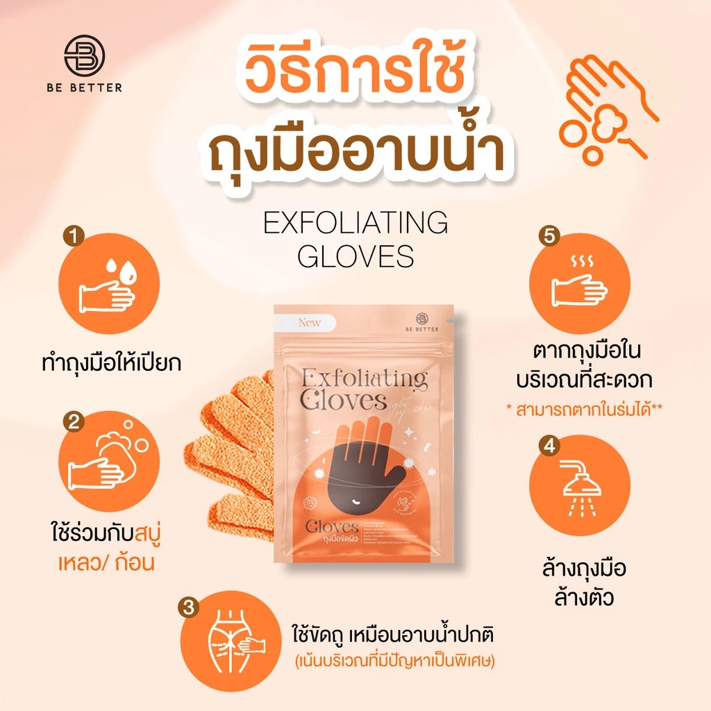 ถุงมือสครับผิว Be Better 1คู่ ช่วยผลัดเซลล์ผิวเก่า ให้ผิวกระจ่างใสขึ้น ใช้ได้ทุกวัน thumbnail 5