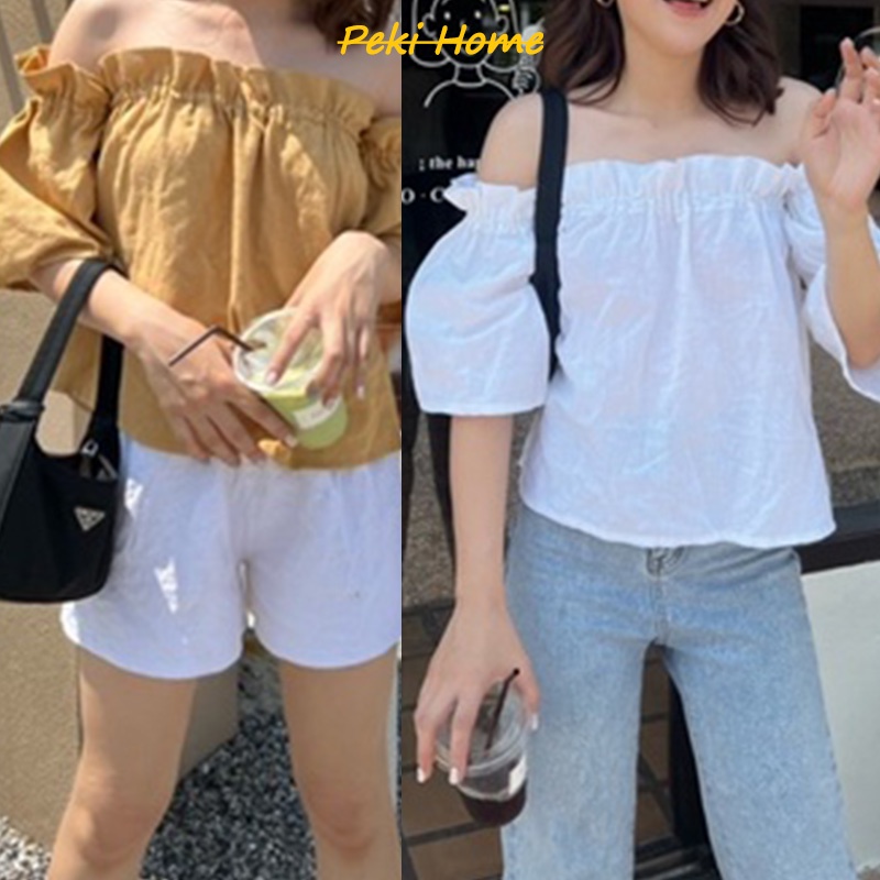 เสื้อครอปแขนสั้น สําหรับผู้หญิง ตอนนี้กำลังฮิตสุดๆ สม๊อครอบปาดไหล่ เก๋สุดๆ ของมันต้องมีจ้า