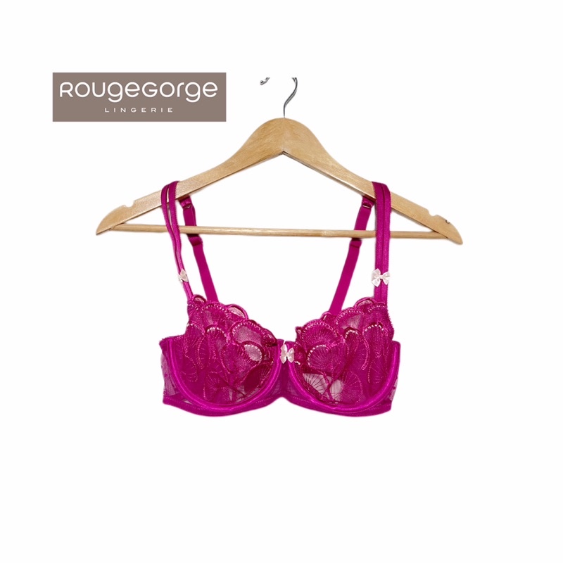 Rouge Gorge(รูจ จอร์จ)Braแบรนด์ดังจากฝรั่งเศสเสื้อชั้นในลูกไม้สีชมพูซีทรู Sexy มากของใหม่สาย3ระดับ บราลูกไม้ 70E