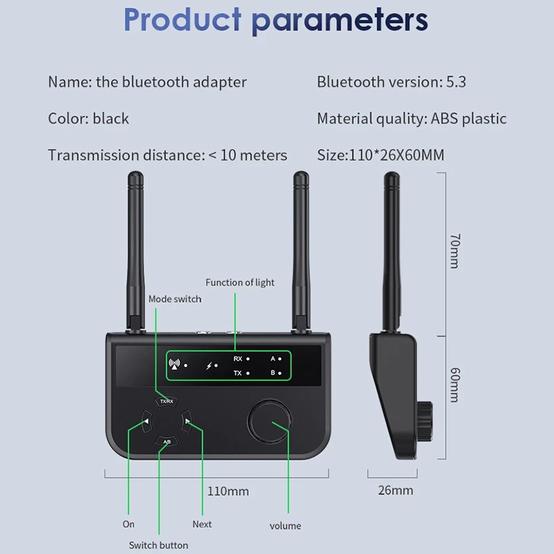 2 in 1 เครื่องรับส่งสัญญาณเสียงบลูทูธ รองรับการรับส่งสัญญาณ รองรับ TWS แจ็ค AUX RCA USB 3.5 มม. สําหรับหูฟัง TV PC