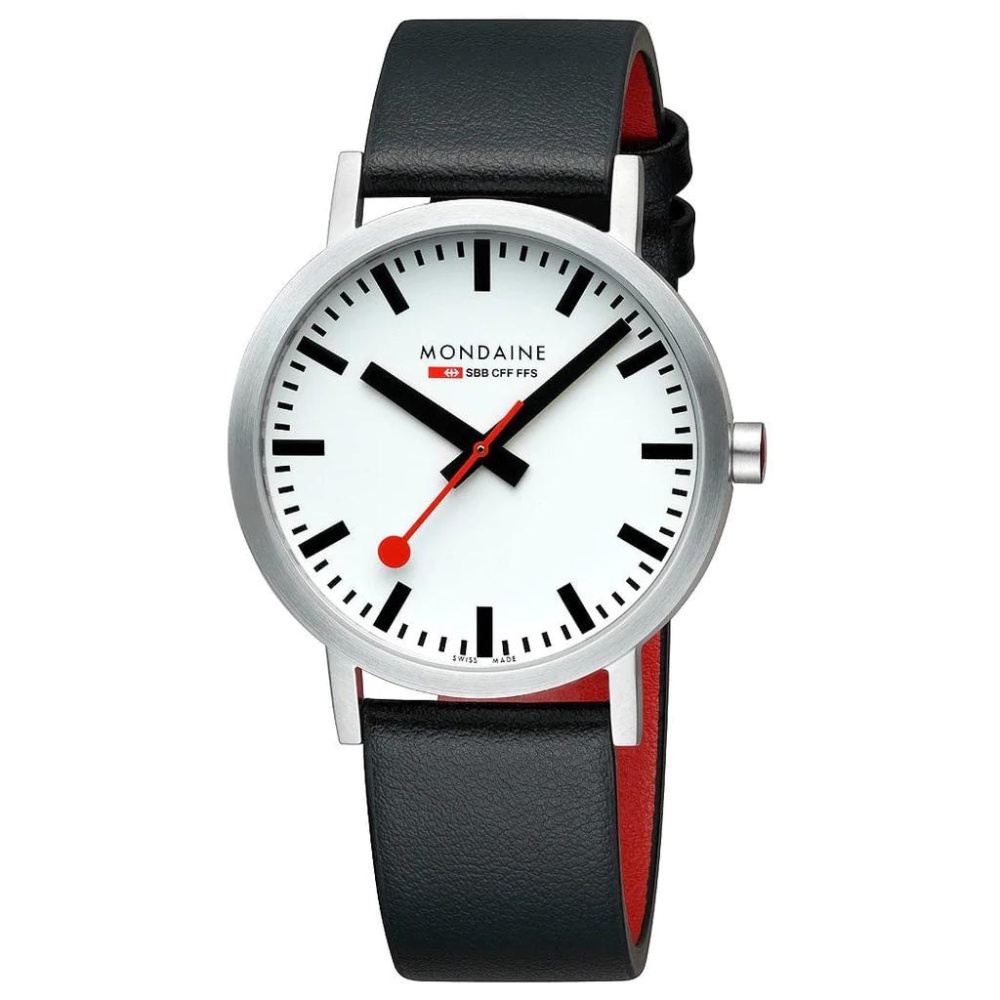 Mondaine CLASSIC 40mm, stainless steel brushed case and black vegan grape leather strap, A660.30360.16SBBV นาฬิกาข้อมือ