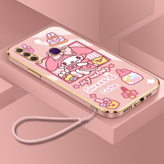 เคสโทรศัพท์ซิลิโคน แบบนิ่ม ลายการ์ตูนเมโลดี้ ป้องกันเลนส์กล้อง พร้อมสายคล้อง หรูหรา สําหรับ Huawei Y7A Y6P 2020 Y7 Pro Y6 Pro 2019 Y7 Prime 2019 Y8P Y9 Prime 2019