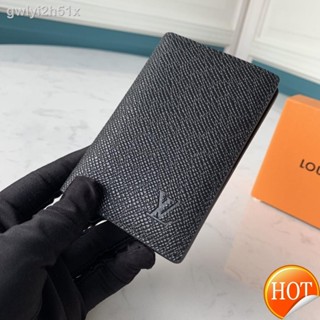 ☌☫﹍【Free Shipping】Cowhide 【With box】 Lvˉ2021 black Fold Card Package for men Can store bank cards, banknotes and bills S