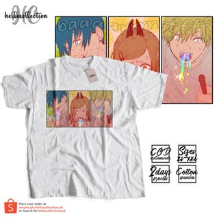 เสื้อยืดสีขาว Chainsaw Man - Three Main MC Anime Shirtเสื้อยืด เสื้อยืดสีพื้น_54