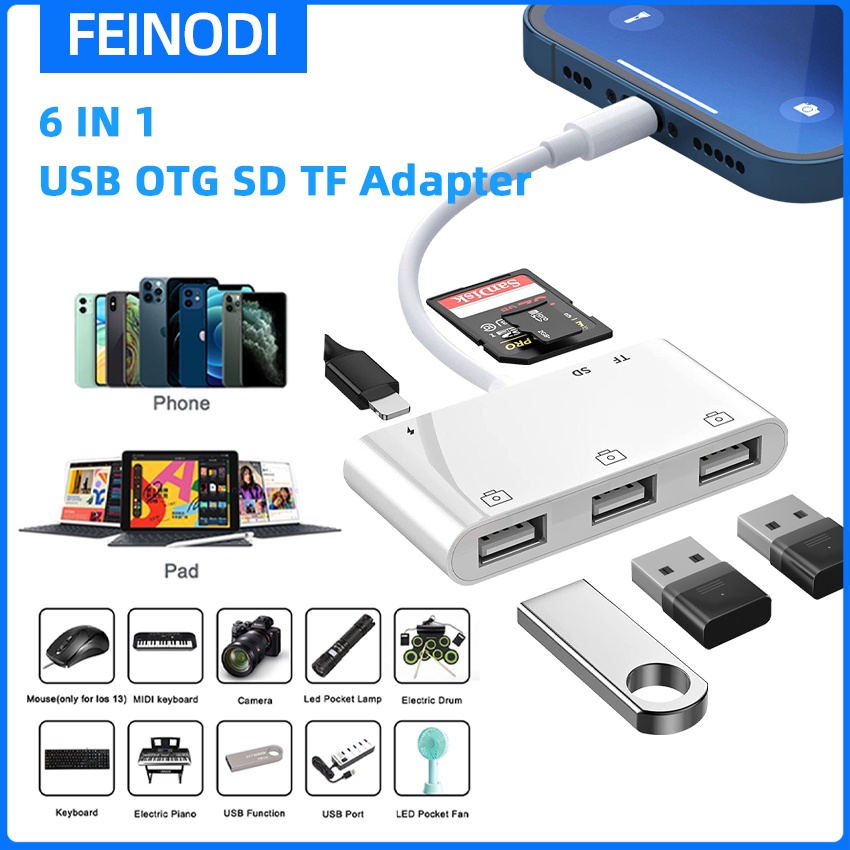 FEINODI OTG Card Reader USB 3.0 Flash Drive รองรับคีย์บอร์ด/เมาส์/เปียโน MiDi/u ดิสก์/SD/TF/Micro SD