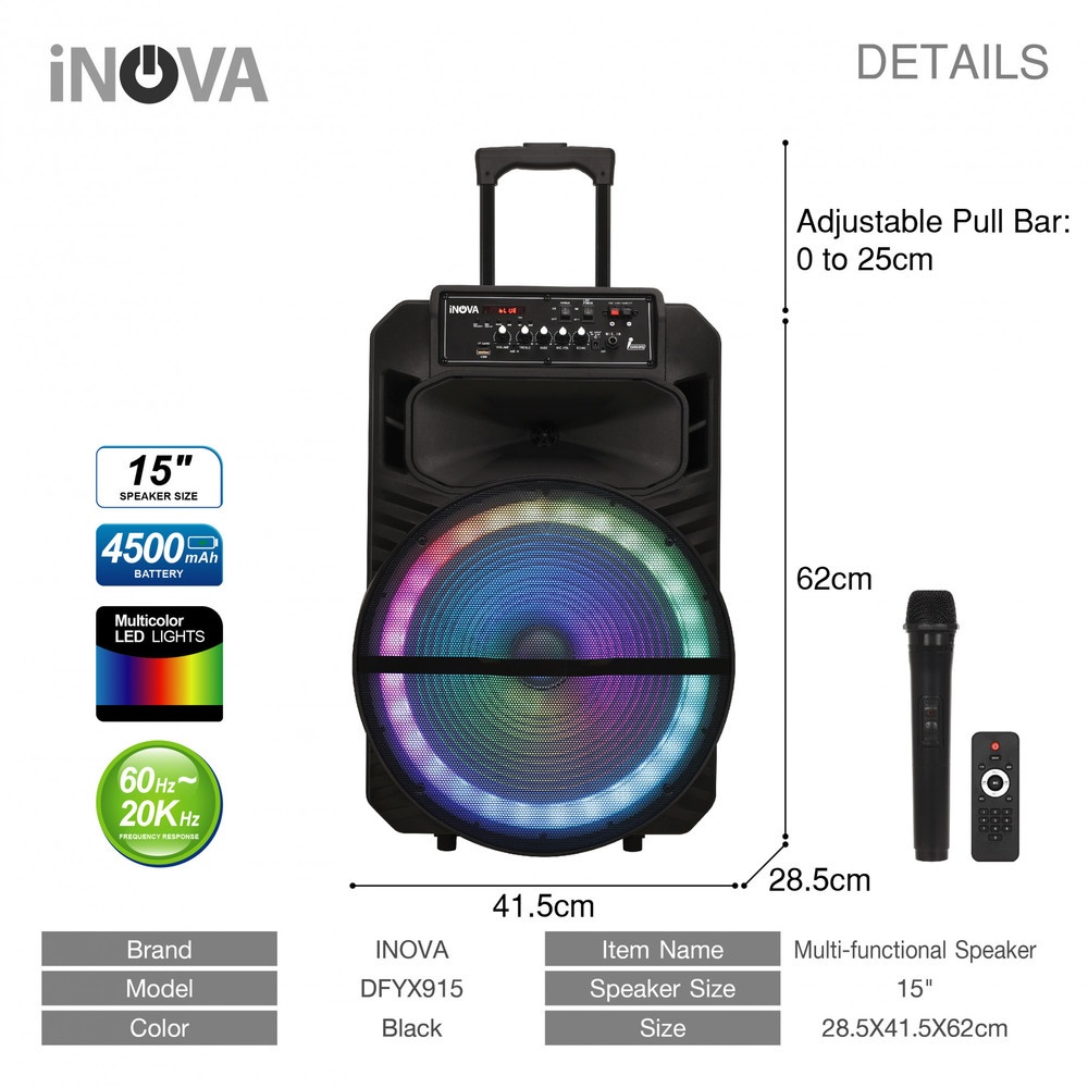Inova ชุดลำโพงอเนกประสงค์ขนาด 15 นิ้ว รุ่น DFYX915 สีดำ