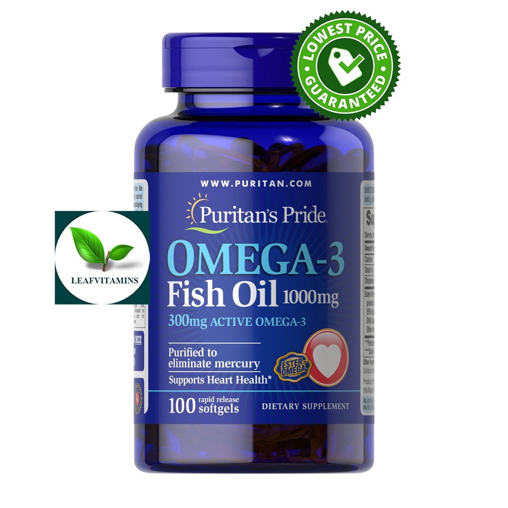 Puritan's Pride Omega 3 Fish Oil 1000 mg (300 mg Active Omega-3) / 100 Softgels