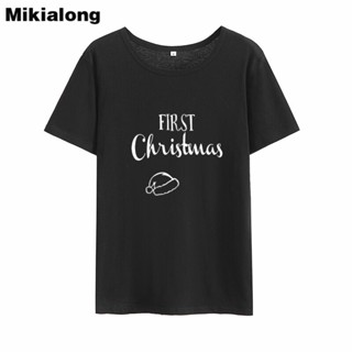 เสื้อตราหานคู่ Mikialong แรกคริสต์มาสฮาราจูกุเสื้อยืดผู้หญิง 2018 ฤดูร้อนแขนสั้นเสื้อยืดเสื้อเชิ้ต Femme หลวมผ้าฝ้าย Tum