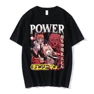 เสื้อคู่รัก Chainsaw Man Anime Power ผ้าฝ้ายแท้ เสื้อยืดผู้ชายและผู้หญิงหลวมแฟชั่นคู่พิมพ์รอบคอแขนสั้น  นักเรียนสบา_38