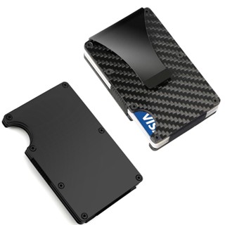 Slim Carbon Fiber Credit Card Holder RFID Non-scan Metal Wallet Money Clip Purse กระเป๋าสตางค์ คาร์บอนไฟเบอร์ แบบบาง ใส่บัตรเครดิตได้ ไม่สแกน