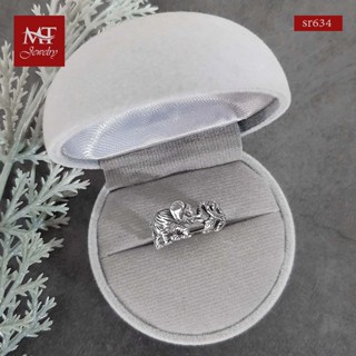 MT แหวนเงินแท้ รูปช้าง และใบใม้ งานรมดำ ไซส์: 51, 52, 58 Solid 925 Sterling Silver Ring (sr634) MT Jewelry มณีธารา