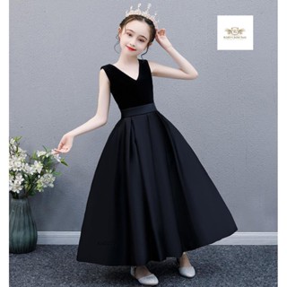 Black Dress Girls เซท 2 ชิ้น เดรส ชุดกระโปรงยาวสีดำ+ที่คาดผมคละแบบ สวมใสง่าย เรียบหรู ชุดเดรสดำ เสื้อกำมะหยี่ ชุดกระโ...