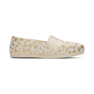 TOMS รองเท้าลำลองผู้หญิง สลิปออน รุ่น Alpargata Natural Gold Foil Floral Blooms (C) รองเท้าลิขสิทธิ์แท้