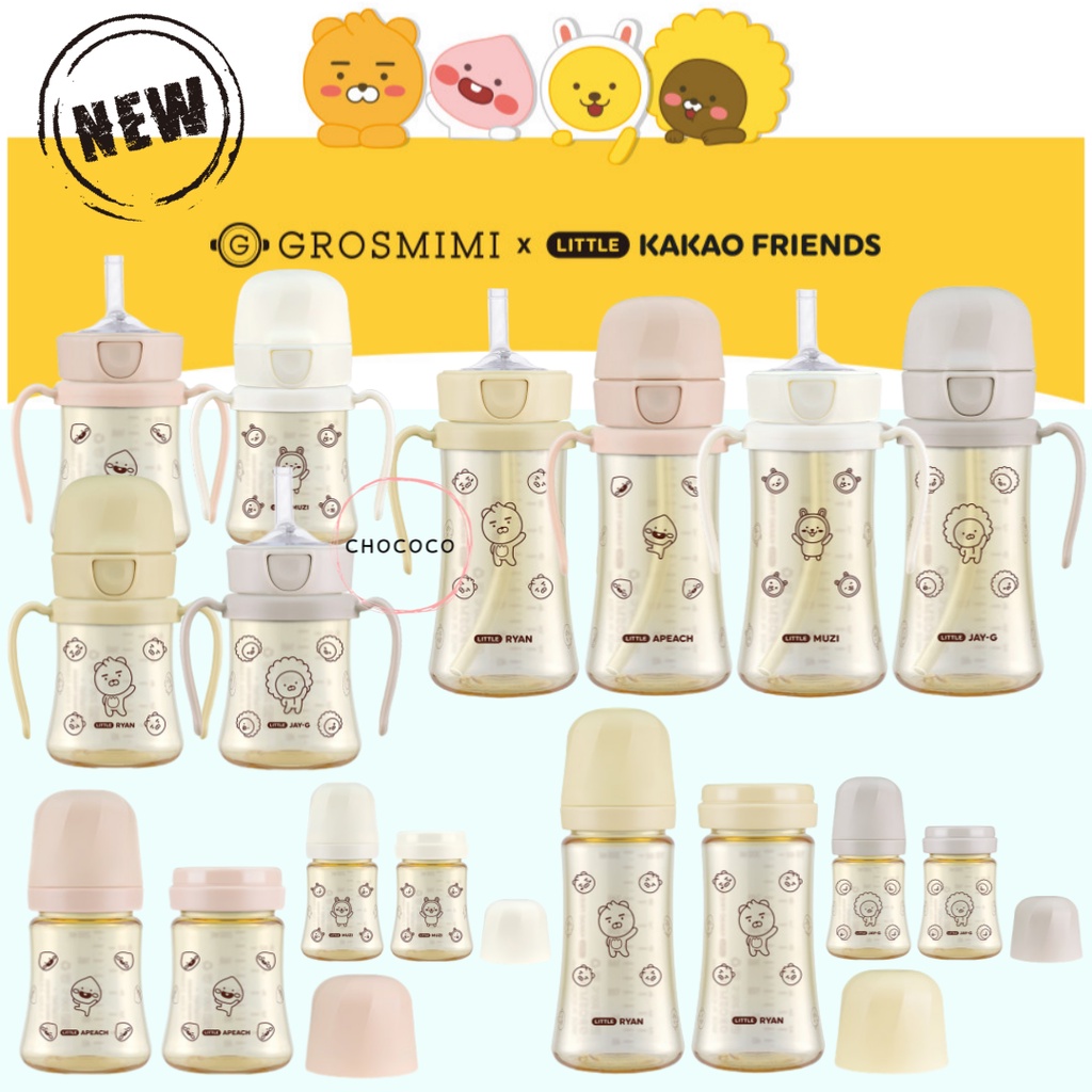 [Korea] AUTHENTIC Grosmimi x KAKAO Straw Cup Feeding Bottleㅣ APEACH RYAN MUZI JAY-Gㅣ Spill Proof no Spill Magic Sippy Cup with Straw with Handle for Baby and Toddler l WIDE NECKㅣ PPSU, BPA Free 200ml / 300ml CustomizableㅣReplacement Straw Nipple