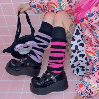 Y2K autumn winter fashion black purple striped knit wool socks for girls