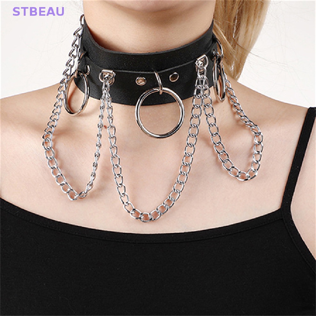 [cxSTBEAU] สร้อยคอคอเค้นคอโกธิคหนังยืดหยุ่นโซ่ปรับพังก์คอสเพลย์ MME