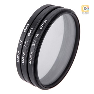 Andoer 67mm Filter Set UV + CPL + Star 8-Point Filter Kit with Case for    DSLR Camera Lens