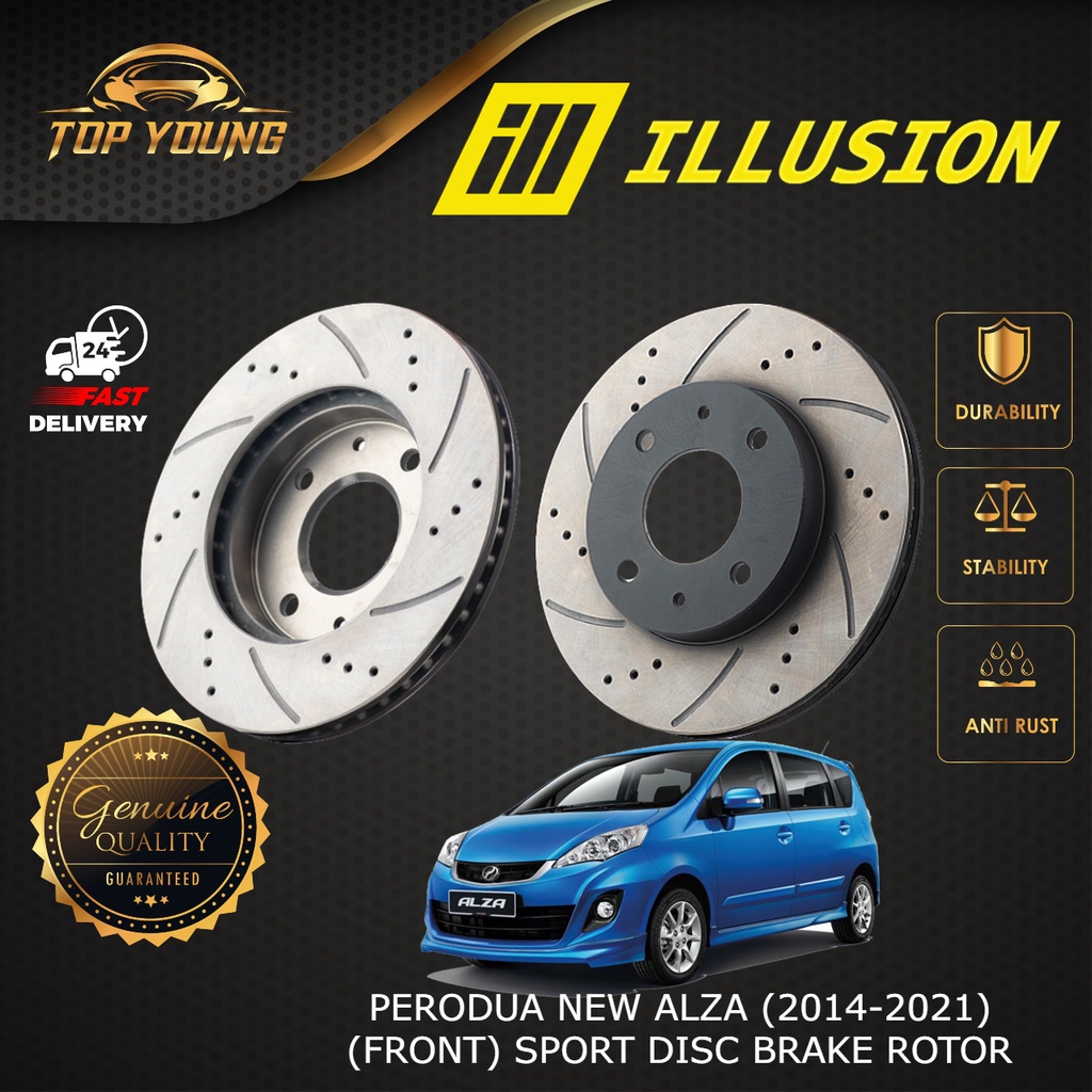 ILLUSION PERODUA ALZA (2014-2021) ด้านหน้า (FW) (DEPAN) โรเตอร์ SPORT SLOTTED & DRILLED ANTI RUSTING