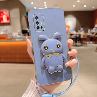 เคสโทรศัพท์มือถือ ขอบตรง ลายกระต่ายน่ารัก พร้อมที่ตั้งวาง สําหรับ Vivo V20 Vivo V20SE Vivo V23E Vivo V20 PRO Vivo V23 5G Vivo V23 PRO 5G Vivo V21E