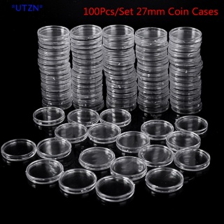 UTZN&gt; 100Pcs 27mm Coin Holder Capsule Storage Case Display Box Round Display Cases new