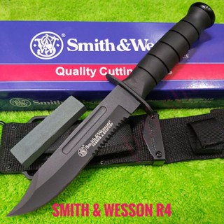 อุปกรณเดินป่า มีดพก มีดเดินป่า มีดพกใบตาย มีดพกเดินป่า Smith&amp;Wesson R4 ใบดำพร้อมหินลับมีด