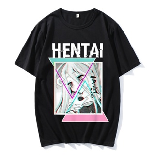 เสื้อยืดแฟชั่น Hentai Waifu Lewd เซ็กซี่ Senpai รัก Hentai Ahegao Otaku Vaporwave เสื้อยืดสีดําพิมพ์เสื้อยืดผู้ชายฮ_42