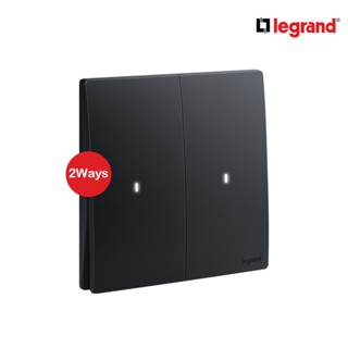 Legrand  สวิตช์สองทาง 2 ช่อง สีดำ มีไฟ LED 2G 2Ways 16AX Illuminated Switch | Mallia Senses | Matt Black | 281013MB