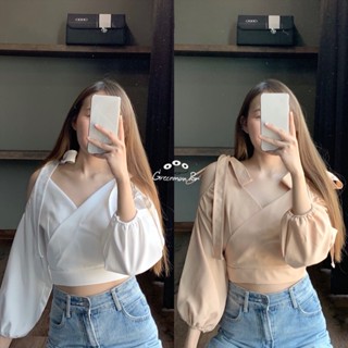 [ลูกค้าใหม่ ลดเหลือ 100฿ ส่งฟรี] เสื้อผูกไหล่แขนยาว