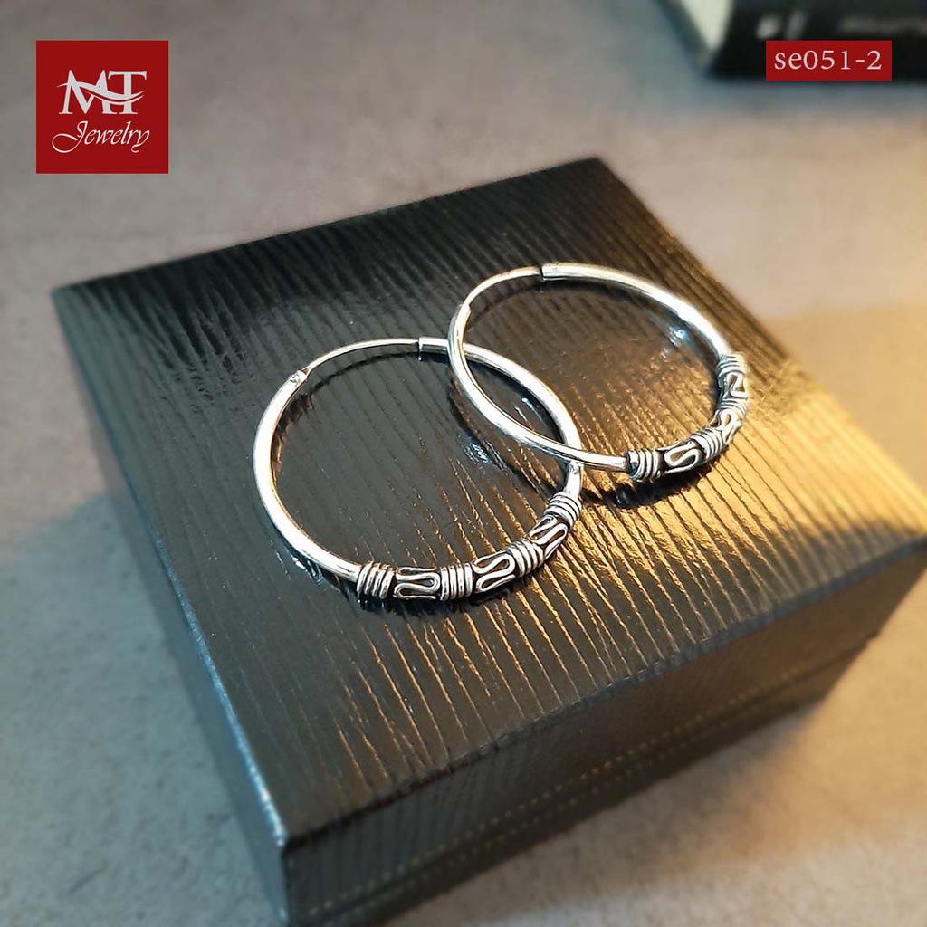 MT ต่างหูห่วงเงินแท้ ห่วง สไตล์บาหลี 925 Sterling Silver Earrings (se051-2) MT Jewelry มณีธารา